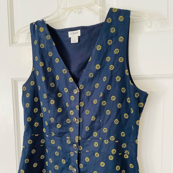 J Crew Vneck Button Front Dress in Cotton Linen - Picture 4 of 6